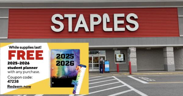 Staples is Giving Away FREE Student Planners – Don’t Miss Out! — free sample: Get a FREE 2025–26 Student Planner at Staples—just make any purchase to qualify! You can buy somethi