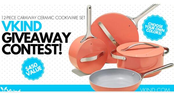 VKind Caraway Sweepstakes — free sample: Become the lucky winner of this 12-Pc Caraway Nonstick Ceramic Cookware Set worth $450! Just click t