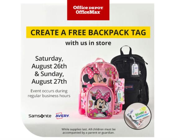 Backpack Tag at Office Depot & OfficeMax for Free — free sample: Suitable for the forthcoming school year, here is a freebie! Bring your children to the Office Depot