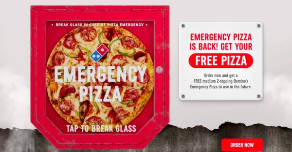 Crisis Averted – Free Emergency Pizza from Domino’s! — free sample: Domino’s is offering a free Emergency Pizza when you place a qualifying online order for delivery or