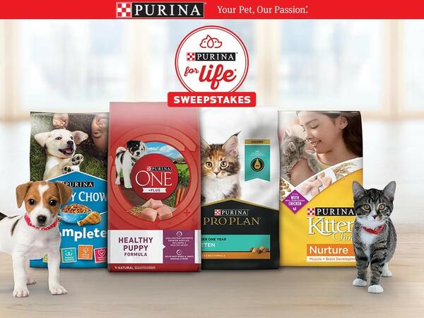 Purina For Life Sweepstakes — free sample: You want the best best for your pet, so choose Purina! They'll reward your choice of choosing them w