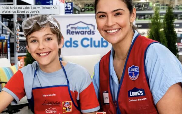 Build & Take Home a FREE Swarm Twister Kit at Lowe’s — free sample: Register your child for the next Lowe’s Kids’ Workshop on August 29 at 10 AM, where they can build a