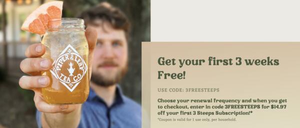 Free Tea, Delivered! Enjoy 3 Free Weeks of a Premium Tea Subscription! — free sample: WeeK’s, a subscription-based tea company, is giving new customers a free one-week tea subscription w